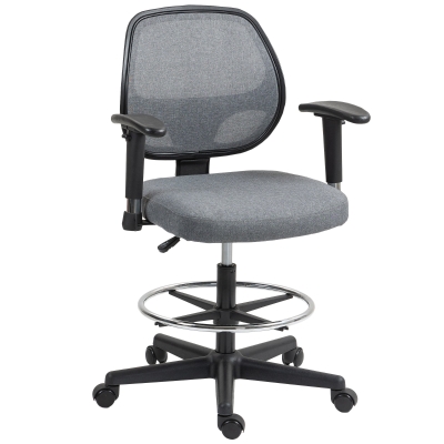 Vinsetto Drafting Chair, Fabric Office Chair, Ergonomic Painting Chair with Height Armrest Adjustable and Foot Ring, 360° Swivel Stool Chair for Standing Desk, Grey