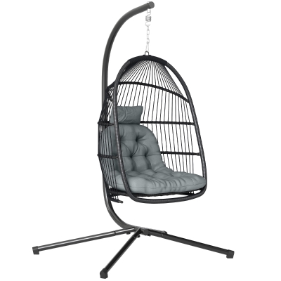 Outsunny Rattan Swing Egg Chair with Stand Dark Grey