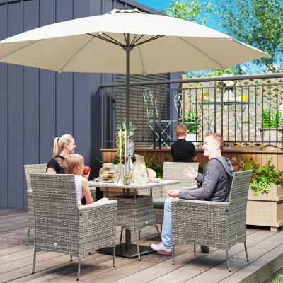 Outsunny Rattan Dining Set 4-Seater with Cushions Grey