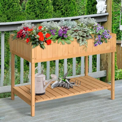 Outsunny Hochbeet 8 Fächer Pflanztisch Blumenkasten Tannenholz 1 Ablage + Abfluss