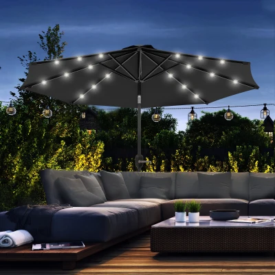 Outsunny 2.7m Outdoor Patio Umbrella with LEDs Black