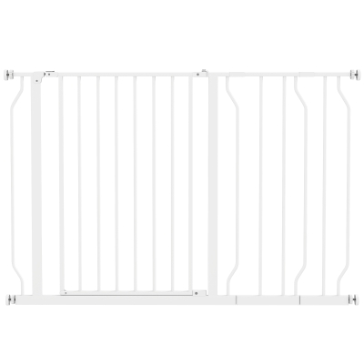 PawHut Wide Dog Safety Gate with Door Pressure White