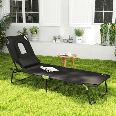 Outsunny Adjustable Sun Lounger W/Pillow-Black
