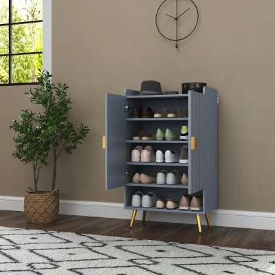 HOMCOM Modern Shoe Cabinet 15 Pair Storage Light Grey