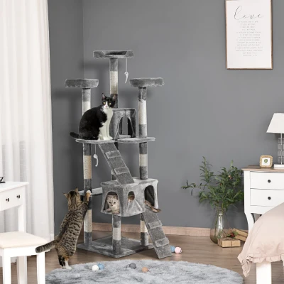 PawHut Cat Tree Scratching House Activity Play Centre