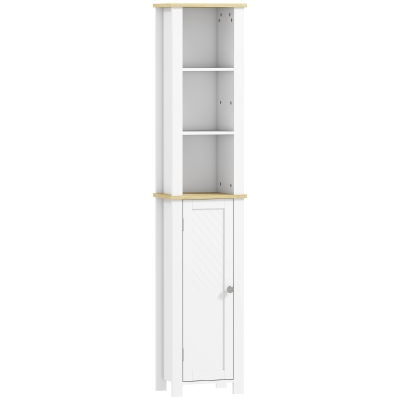 kleankin Slim Bathroom Storage Cabinet Adjustable Shelf White