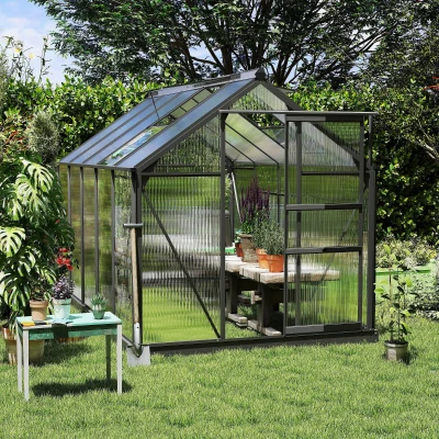 Outsunny 6x10ft Polycarbonate Greenhouse Grey Aluminium Frame