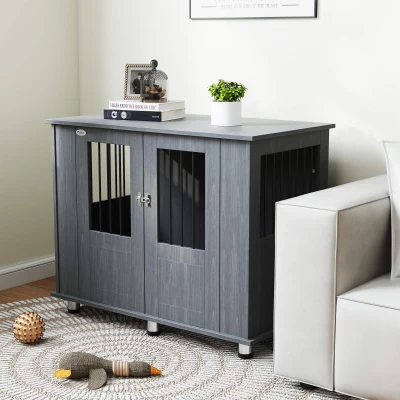 PawHut Dog Crate Table Grey 95x55x75cm for Medium Dogs