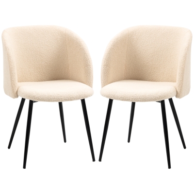 HOMCOM Zestaw 2 krzeseł jadalnych, krzesła tapicerowane z materiału, krzesła kuchenne ze stalowymi nogami, z ergonomicznym oparciem, kremowe