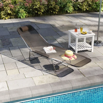 Outsunny Garden Lounger Recliner Adjustable Sun Bed Chair-Coffee