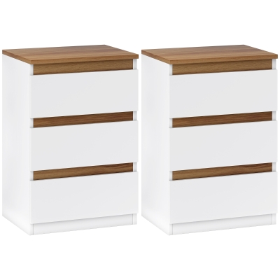 HOMCOM Conjunto de 2 Mesas de Cabeceira com 3 Gavetas Mesas de Cabeceira para Dormitório Estreitas 40x30x59,5 cm Branco