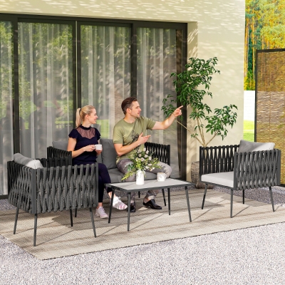 Outsunny 4-Piece Garden Furniture Set with Cushions Grey