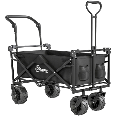 Outsunny Folding Trolley Cart with Canopy 4 Wheels Black