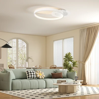HOMCOM Lampa Sufitowa z dwoma pierścieniami, Okrągła 50 x 40 x 7,4 cm, Biały