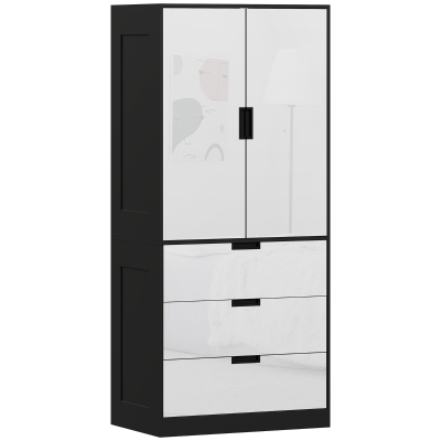 HOMCOM Modern Wardrobe 2-Door 3-Drawer High Gloss White