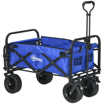 Outsunny Carro de Jardín Plegable con Longitud y Ángulo del Mango Ajustables y Bolsa de Transporte Carga 100 kg Azul Oscuro