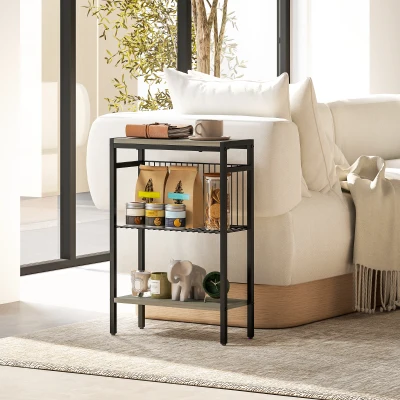HOMCOM Mesa Auxiliar Estreita de 3 Níveis Mesinha Auxiliar Industrial com Prateleiras Abertas e Estrutura de Aço  43x18x62,5 cm Cinza