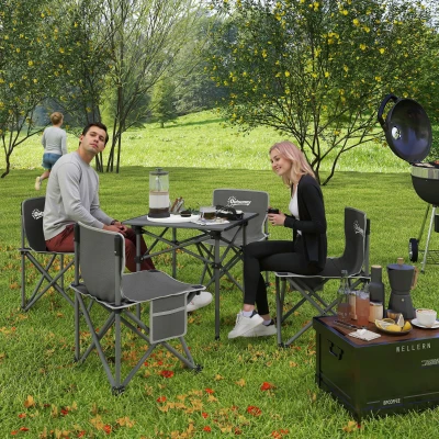 Outsunny Conjunto de Mesa e Cadeiras de Campismo Dobráveis e Portáteis Inclui 1 Mesa 55x51x50 cm e 4 Cadeiras 36x36x57 cm Cinza Escuro
