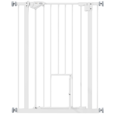 PawHut Barrera de Seguridad para Perros Barrera para Mascotas Extensible con Puerta Pequeño Cierre Automático y Sistema de Doble Bloqueo para Puerta Pasillo Escalera 74-80x91,4 cm Blanco