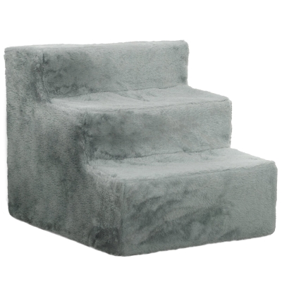 PawHut Opvouwbare huisdiertrap, 3 treden, wasbare pluchen hoes, spaanplaat, 46 x 35 x 35 cm, Lichtgrijs
