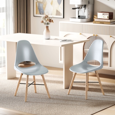 HOMCOM Pack de 2 Sillas de Comedor de Plástico con Respaldo Curvado y Patas de Madera de Caucho Gris