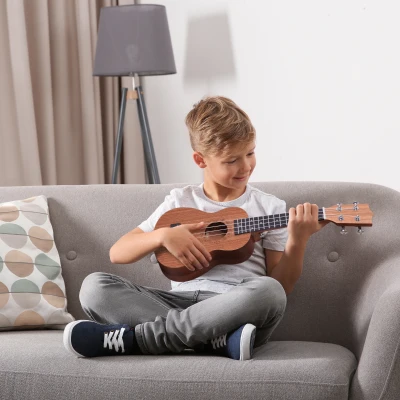 HOMCOM Ukelele 21 Polegada Ukelele Soprano de Iniciação para Iniciantes Ukelele Concerto Hawaiian Cordas Aquila Nylon Material Madeira 53x17,5x6,2cm