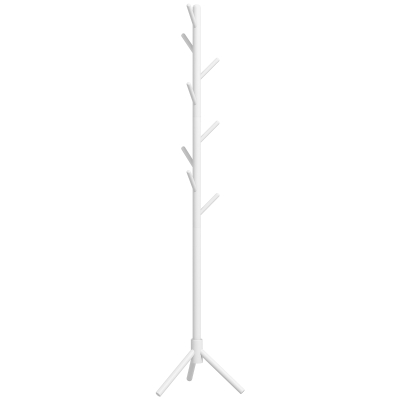 HOMCOM Cabide de Pé de Madeira com 8 Ganchos para Pendurar Roupa e Bolsas para Corredor Entrada 40x40x165 cm Branco
