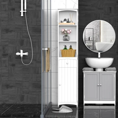 HOMCOM Armário de coluna multiuso branco para banheiro com prateleiras 34x24x170cm 3 prateleiras 1 porta e 1 gaveta