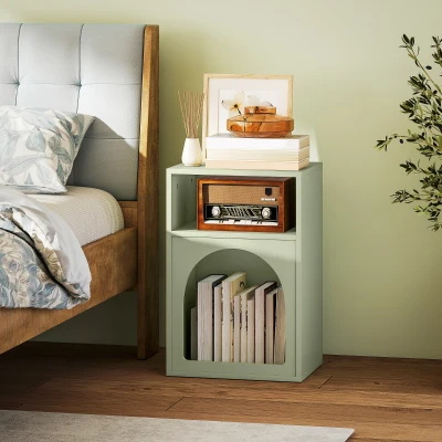 HOMCOM Mesa de Cabeceira Moderna Mesa de Cabeceira Estreita com 2 Compartimentos Abertos Desenho em Forma de Arco 40x30x60 cm Verde
