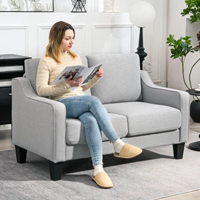 HOMCOM Divano Moderno in Tessuto Effetto Lino Grigio Chiaro