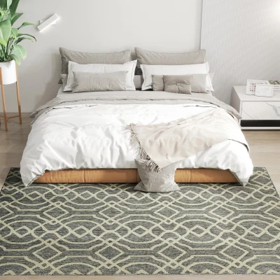 HOMCOM Indoor Outdoor Geometric Rug Grey 230x160cm