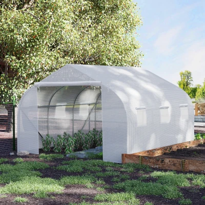 Outsunny 2H x 3.5L x 3W (m) Walk-in Tunnel PE Mesh Greenhouse White