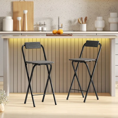 HOMCOM Lot 2 Tabourets Bar Pliables Dossier Acier 87cm Noir