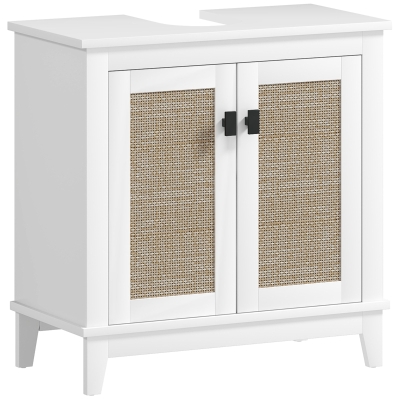 HOMCOM Mueble para Debajo del Lavabo con 2 Puertas 2 Estantes y Sistema Antivuelco para Cuarto Baño 60x30x60 cm Blanco
