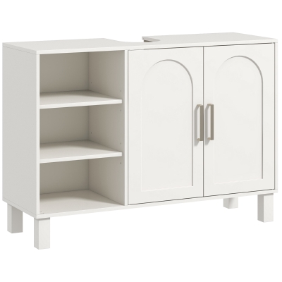HOMCOM Mueble bajo Lavabo Mueble de Baño Moderno con 2 Puertas y Estantes Ajustables 90x30x63 cm Crema