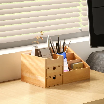 HOMCOM Organizer Scrivania con 2 Cassetti e 7 Scomparti in Bambù