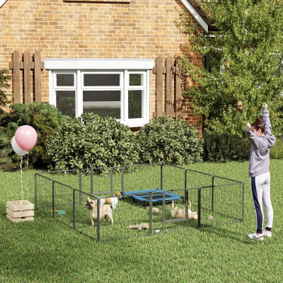 PawHut Haustiergehege, Welpenauslauf, Welpengitter, 12 Paneele, Outdoor u.  Indoor, Schwarz
