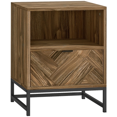 HOMCOM Bedside Table Drawer Shelf Brown Wood Effect