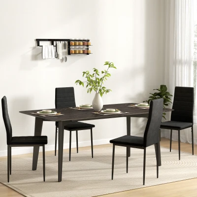 HOMCOM Zestaw 4 krzeseł do jadalni, beznarżnikowy design, tapicerka z tkaniny, metalowe nogi, czarne