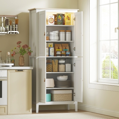 HOMCOM 176.5 cm Tall Pantry Cupboard with Motion Sensor LED Light - White