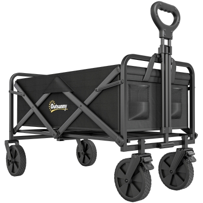 Outsunny Folding Garden Storage Cart Steel Black
