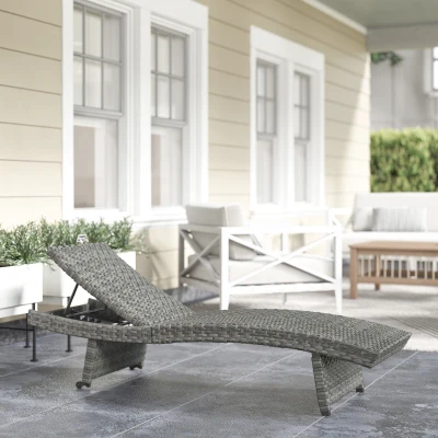 Outsunny Rattan Folding Sun Lounger Adjustable Mixed-Grey