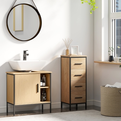 HOMCOM Mueble bajo Lavabo con Puerta y Estante Ajustable para Lavabo con Pedestal 60x30x59,5 cm Roble