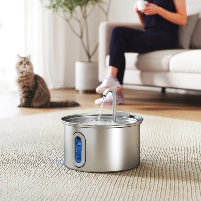 PawHut Fontanella per Gatto da 2.5L con Luce LED Argento