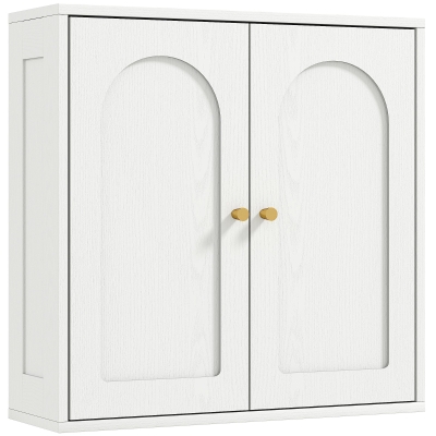 HOMCOM Mueble de Baño Colgar con Estantes 2 Puertas con Diseño de Arco Tiradores Dorados 60x20x60 cm Blanco