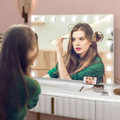HOMCOM Hollywood Vanity Mirror 18 LED Wall/Tabletop White