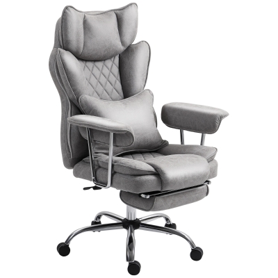 HOMCOM Leathaire Reclining Office Chair with Lumbar Support Grey