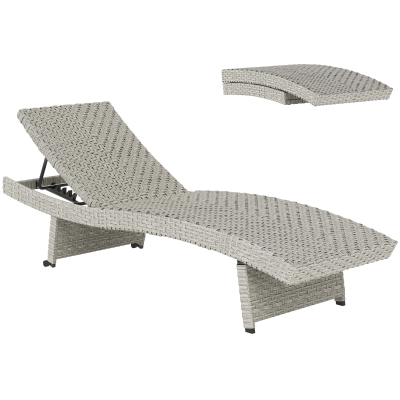 Outsunny Rattan Folding Sun Lounger Adjustable Grey
