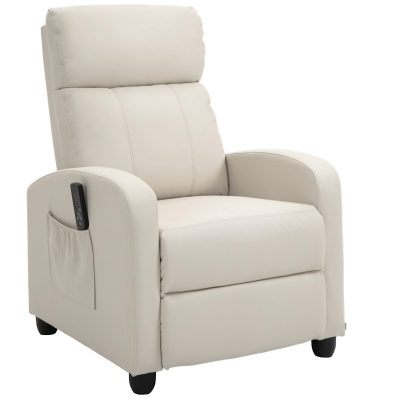 HOMCOM Sillón de Masaje Reclinable con Mando a Distancia Bolsillo Lateral y Temporizador Tapizado en PU 68x88x98 cm Crema