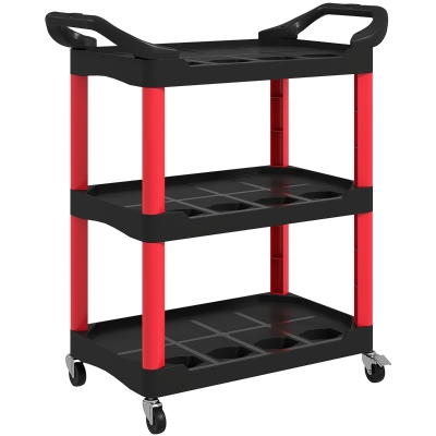 HOMCOM Carro de Oficina Carro de Ferramentas com 3 Prateleiras Rodas e Pegas para Garagem Oficina Casa 83x43x97 cm Vermelho e Preto